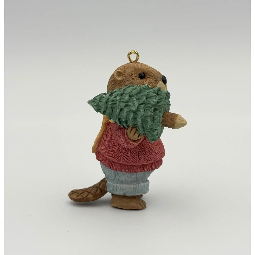 1991 Hallmark Keepsake Ornament Tender Touches Yule Logger Beaver QX496-7 VTG